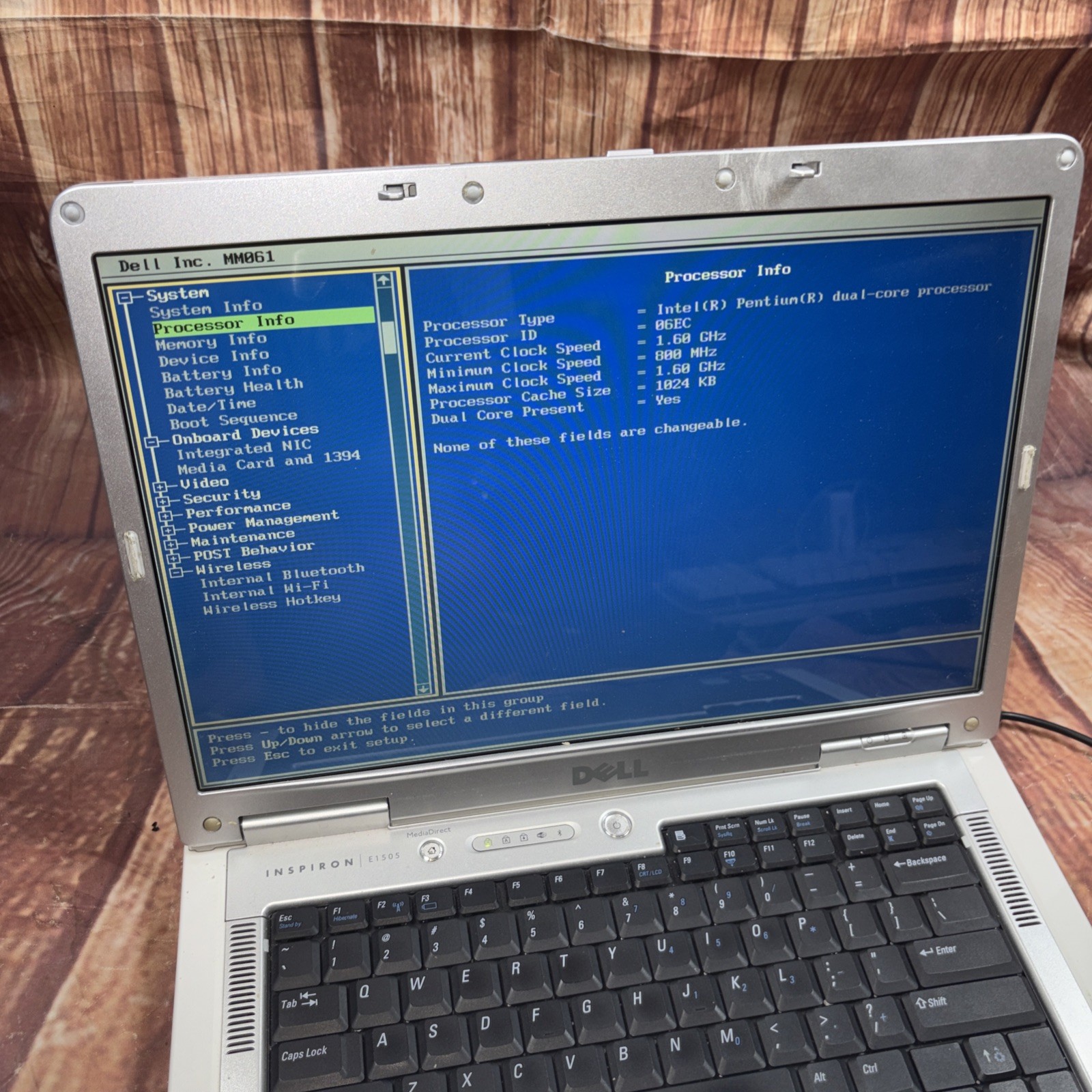 Dell Inspiron E1505 Intel Pentium Dual Core @ 1.60GHz 1GB RAM NO HDD