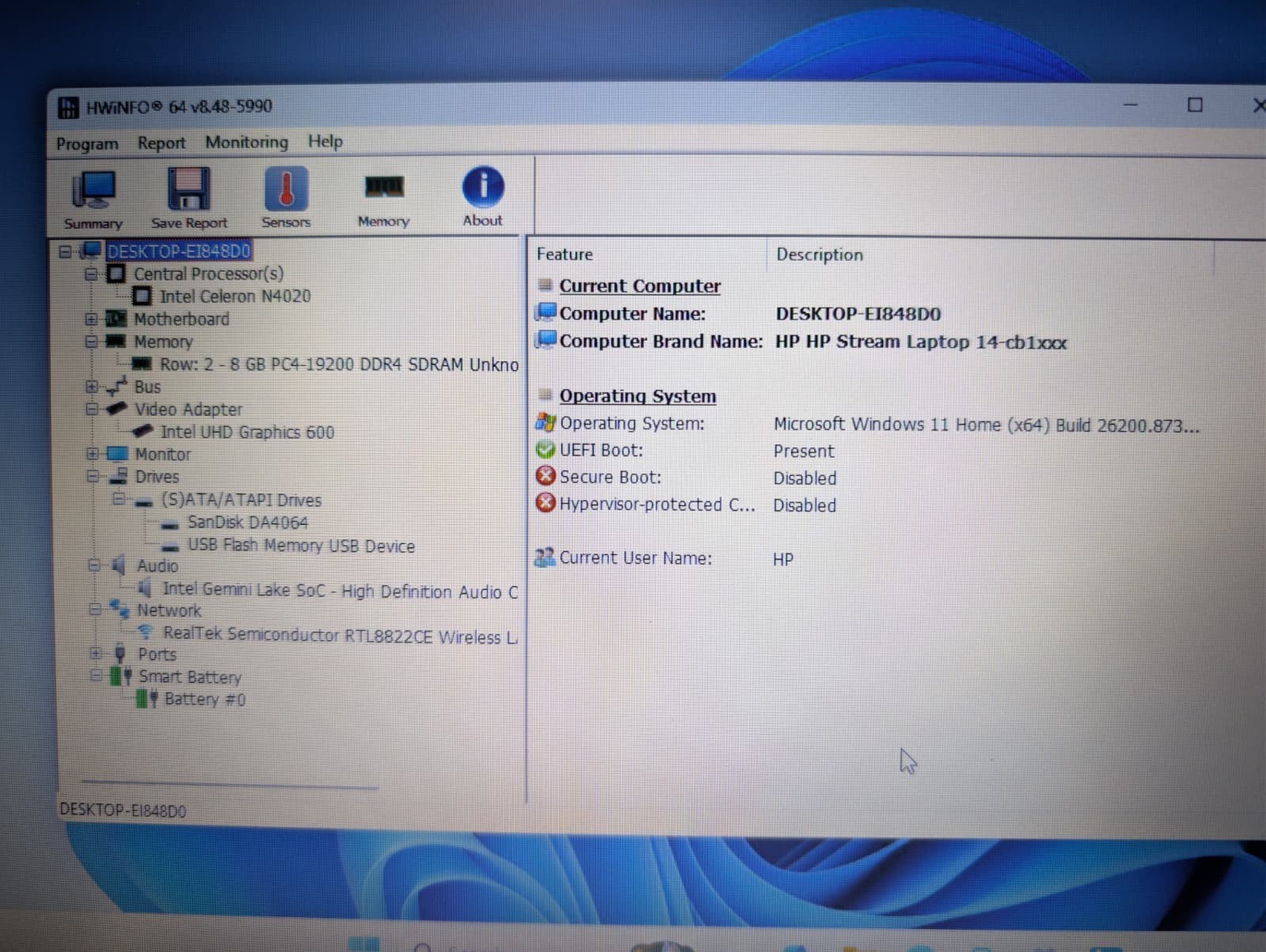 14″ HP Stream 14-CB1 | Intel Celeron N4020 8GB RAM 64GB SSD | Win 11 Home
