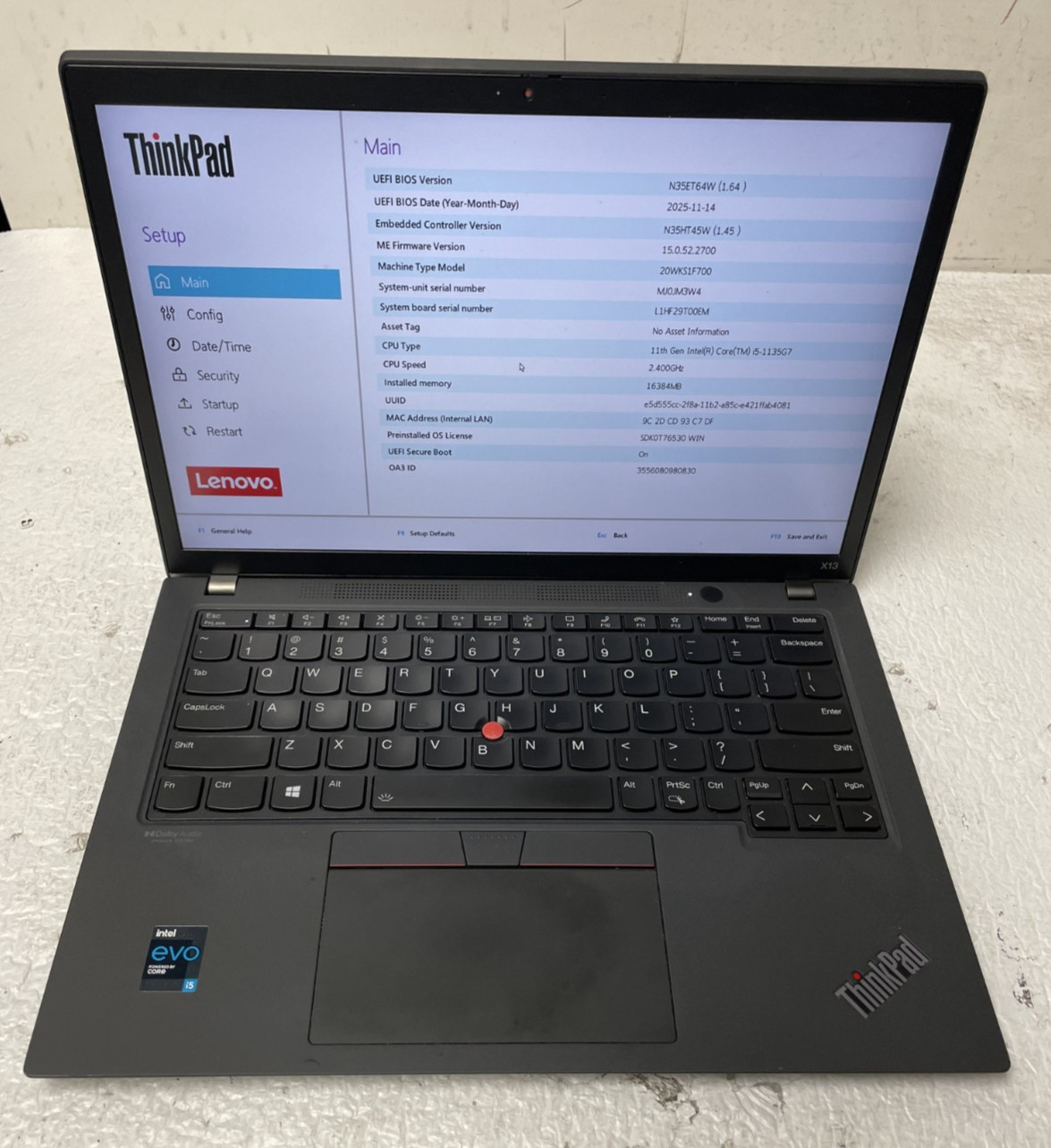 Lenovo ThinkPad X13 Gen 2 Intel i5-1135G7 @2.40GHz 16GB RAM NO SSD For Parts