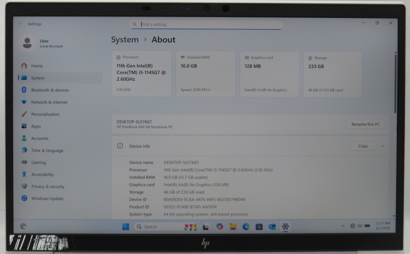 HP EliteBook 840 G8 _ i5-1145G7 _ 16GB RAM _ 250GB SSD _ W11P