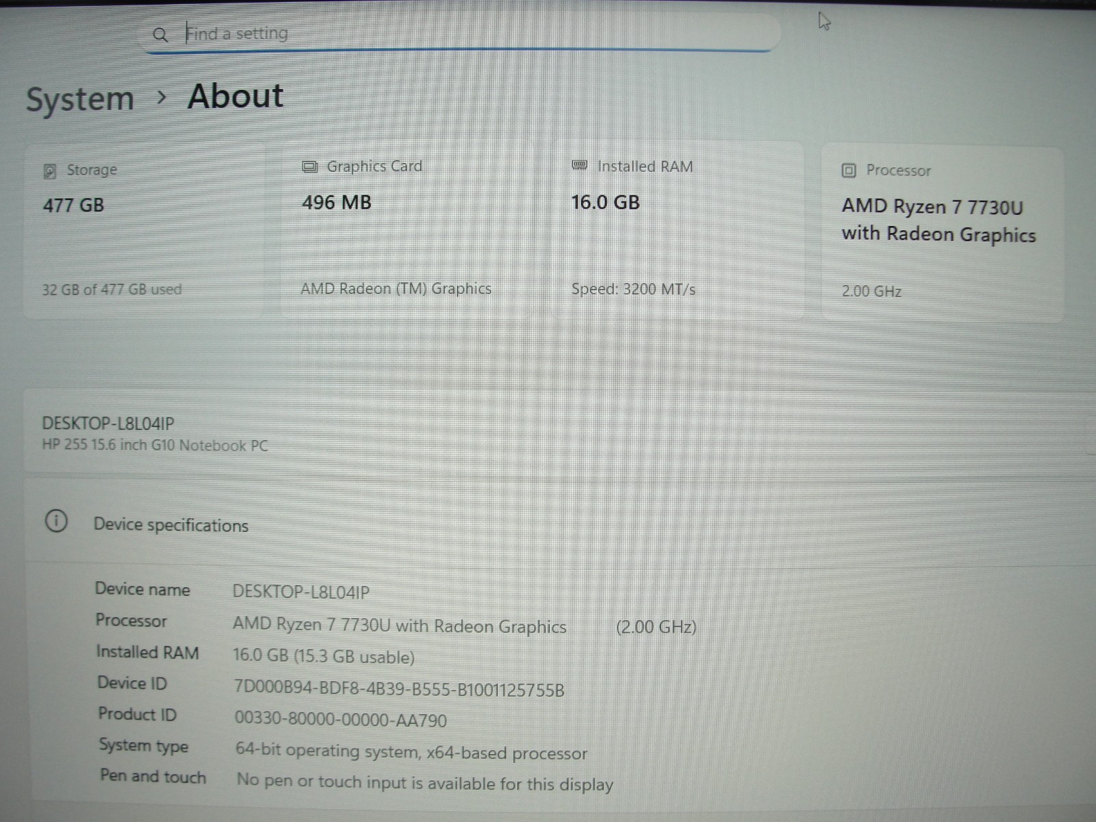 HP 255 G10 15.6” FHD AMD Ryzen 7 7730U 2.0GHz 16GB RAM 512GB SSD +PA