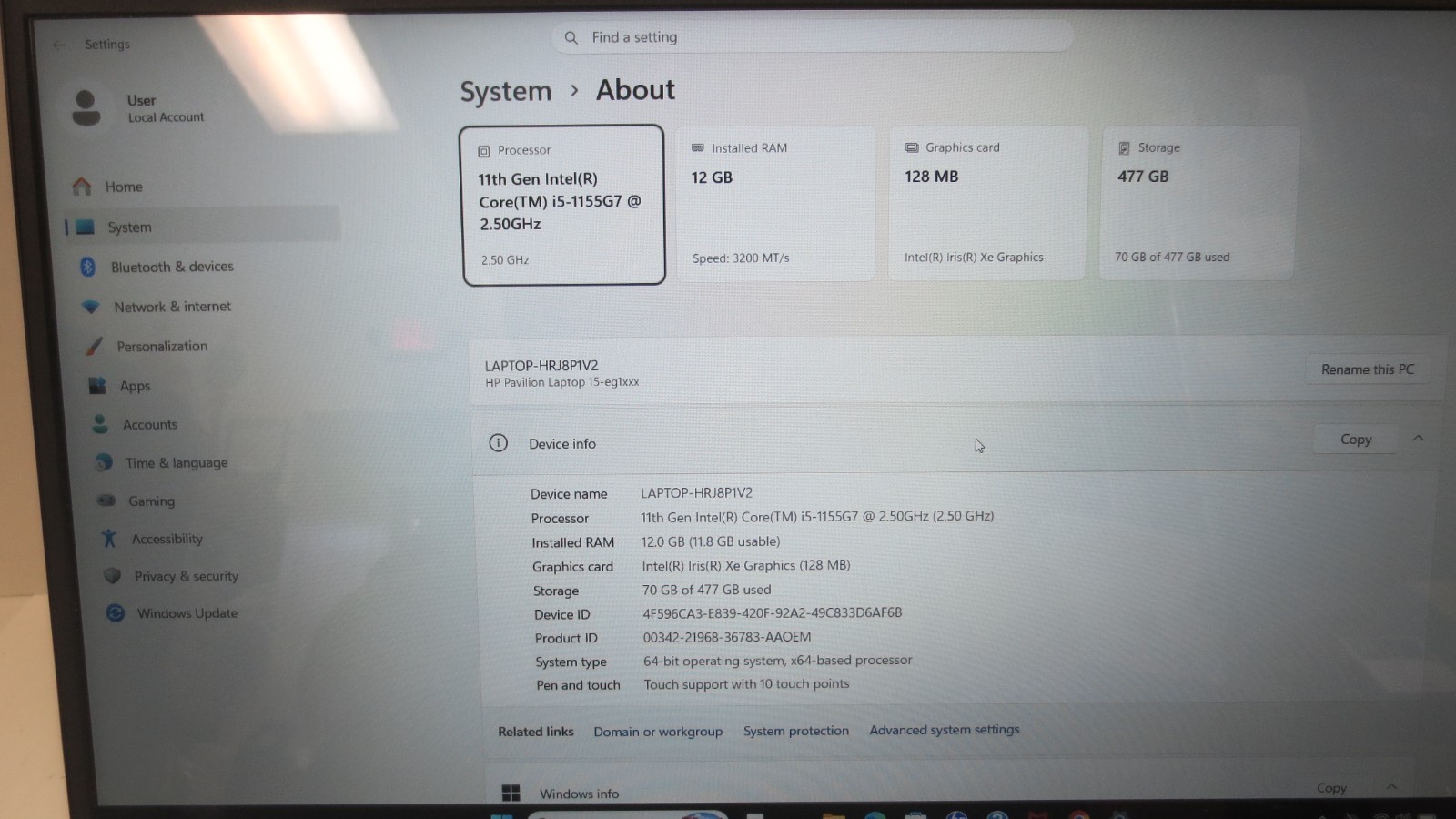 HP Pavilion 15-eg1053cl 15.6″ i5-1155G7 2.5GHz 12GB RAM 500GB SSD Win 11 Home