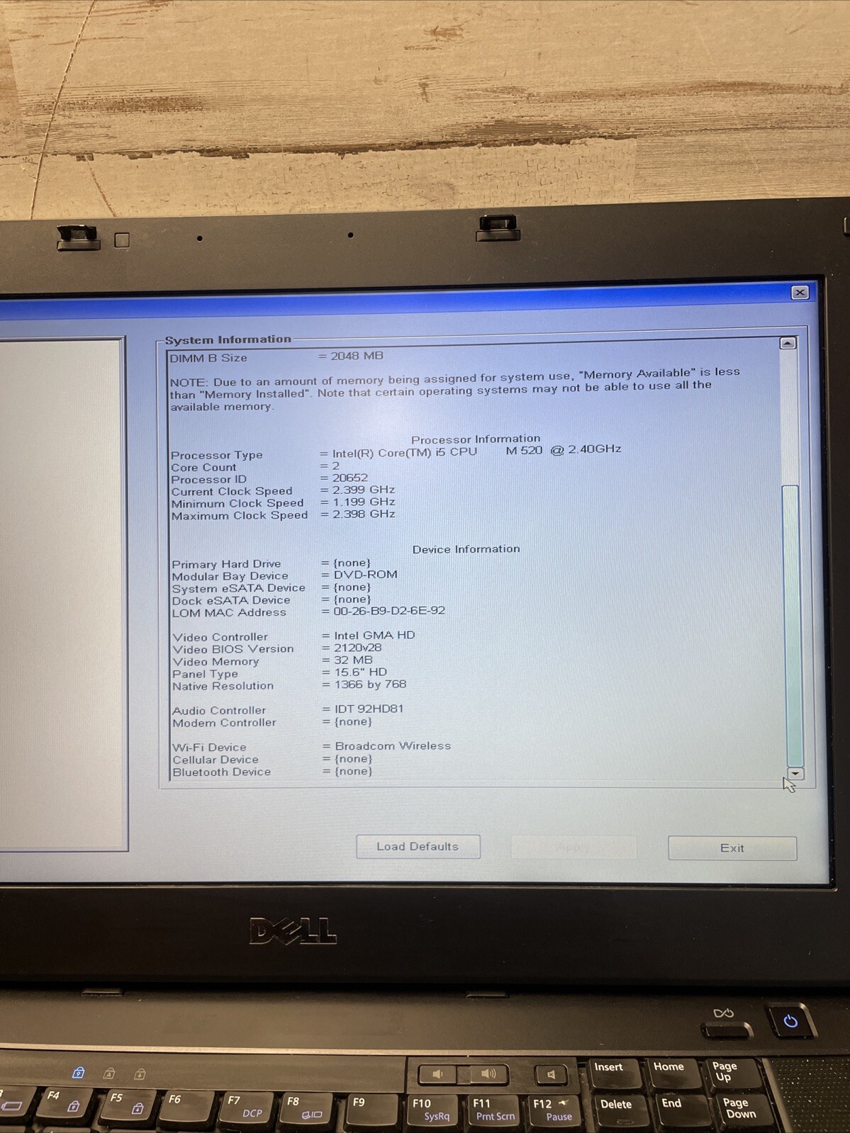 *PARTS Dell Latitude E6510 Intel Core i5-m520 2.40GHz 4GB RAM NO HDD/OS