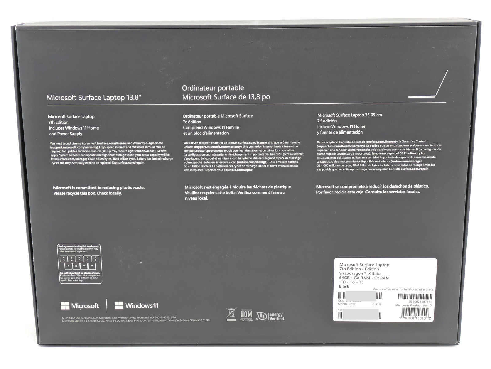 Microsoft Surface Laptop 7 13.8″ Snapdragon X Elite CPU 64GB RAM 1TB SSD W11H