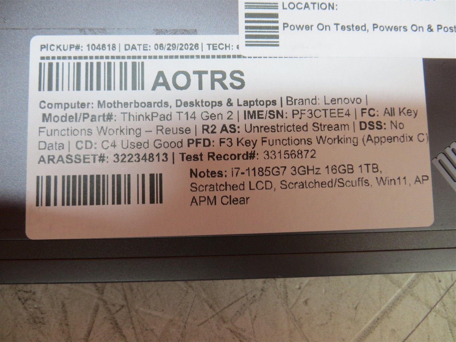 Scratched LCD Lenovo ThinkPad T14 Gen 2 Intel i7-1185G7 3GHz 16GB 1TB SSD
