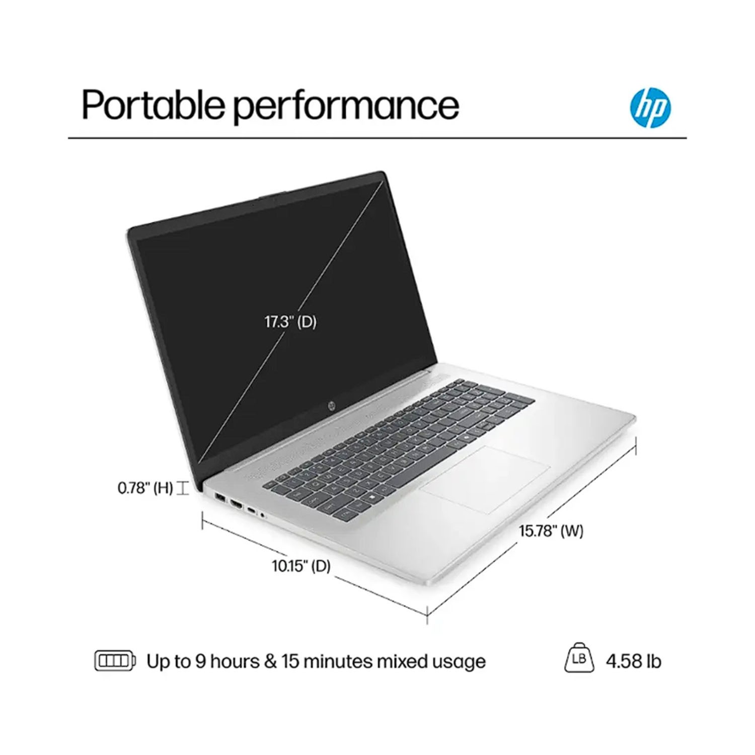 HP 17.3″ Full HD Laptop 4-core AMD Ryzen 5 7520U 8GB RAM 512GB SSD Win 11 Home